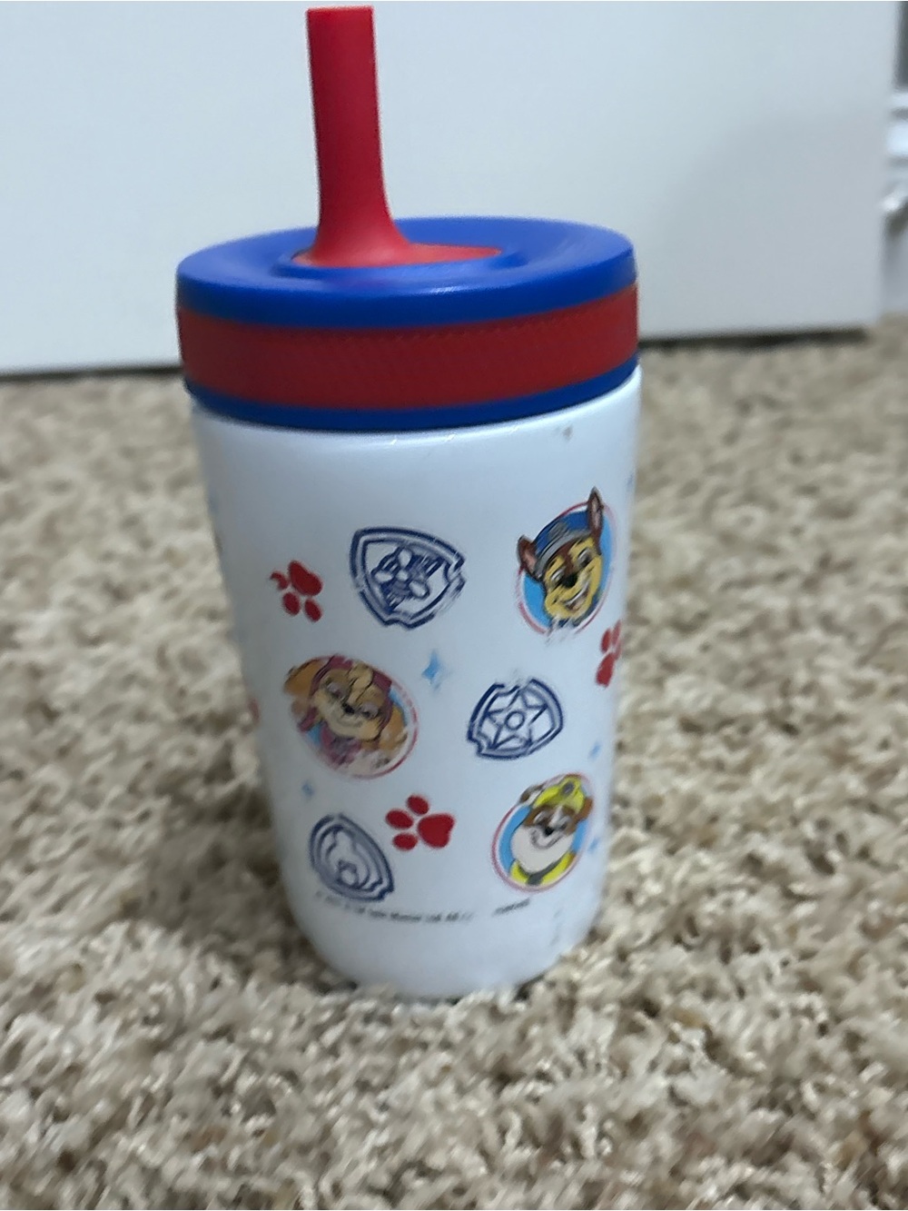 Paw Patrol White Kids Sippy Cup with Red Straw and Blue Lid